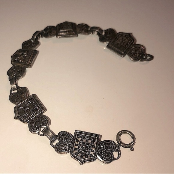𝅺vtg Communes in France Castelnaudary Sete Narbonne Silver Tone Bracelet 6.8” - Picture 1 of 5
